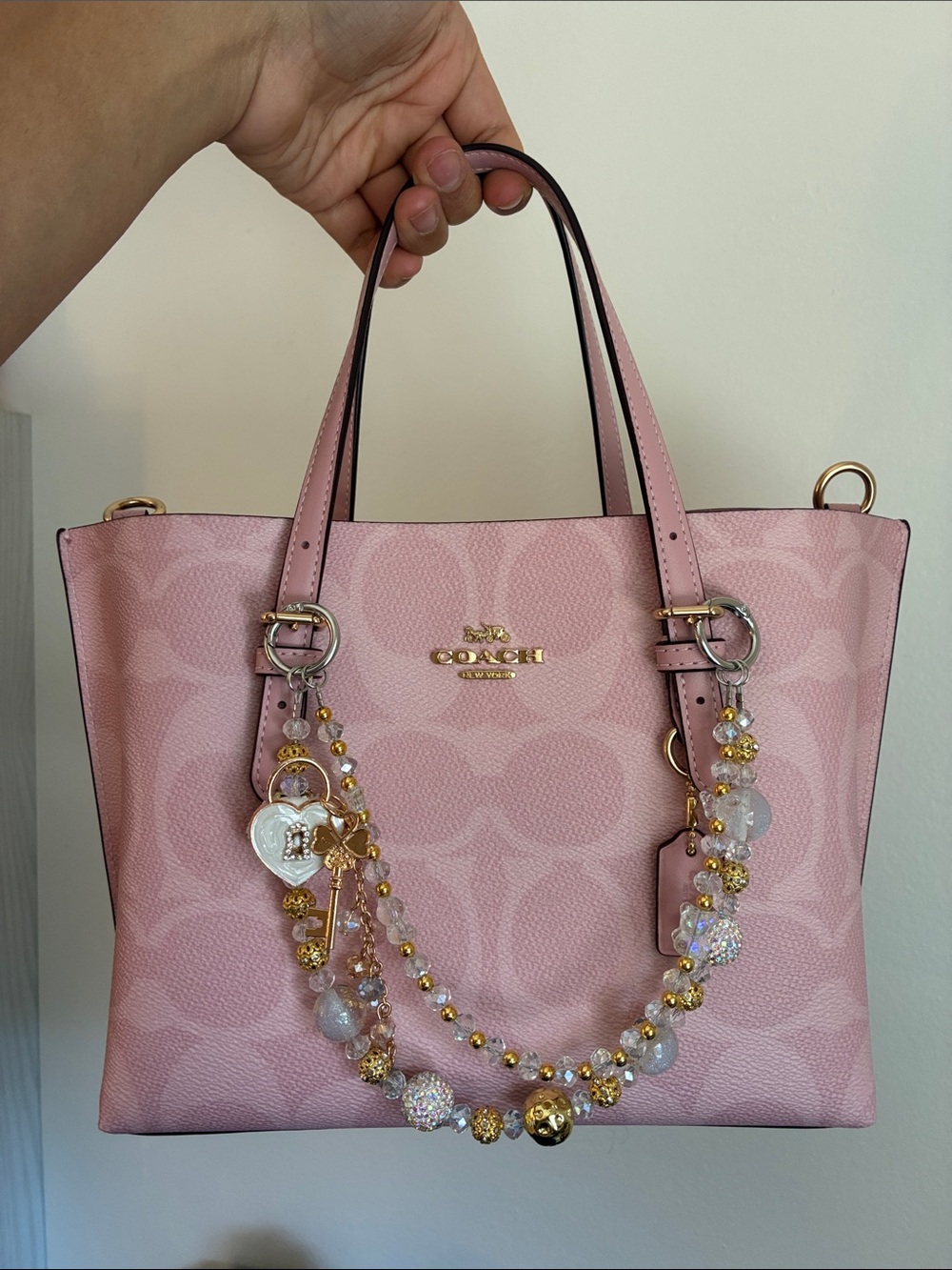 SALE🎀Crystal Gold Heart Charm Beaded Bag Chain